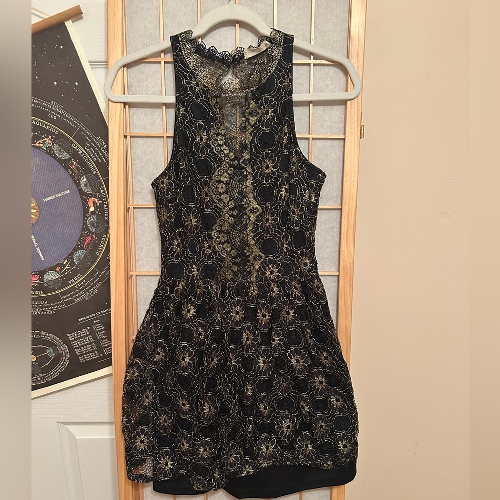 Altar'd State Black and Gold Mini Dress